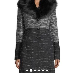 Catherine Malandrino wool peacock with fur hood